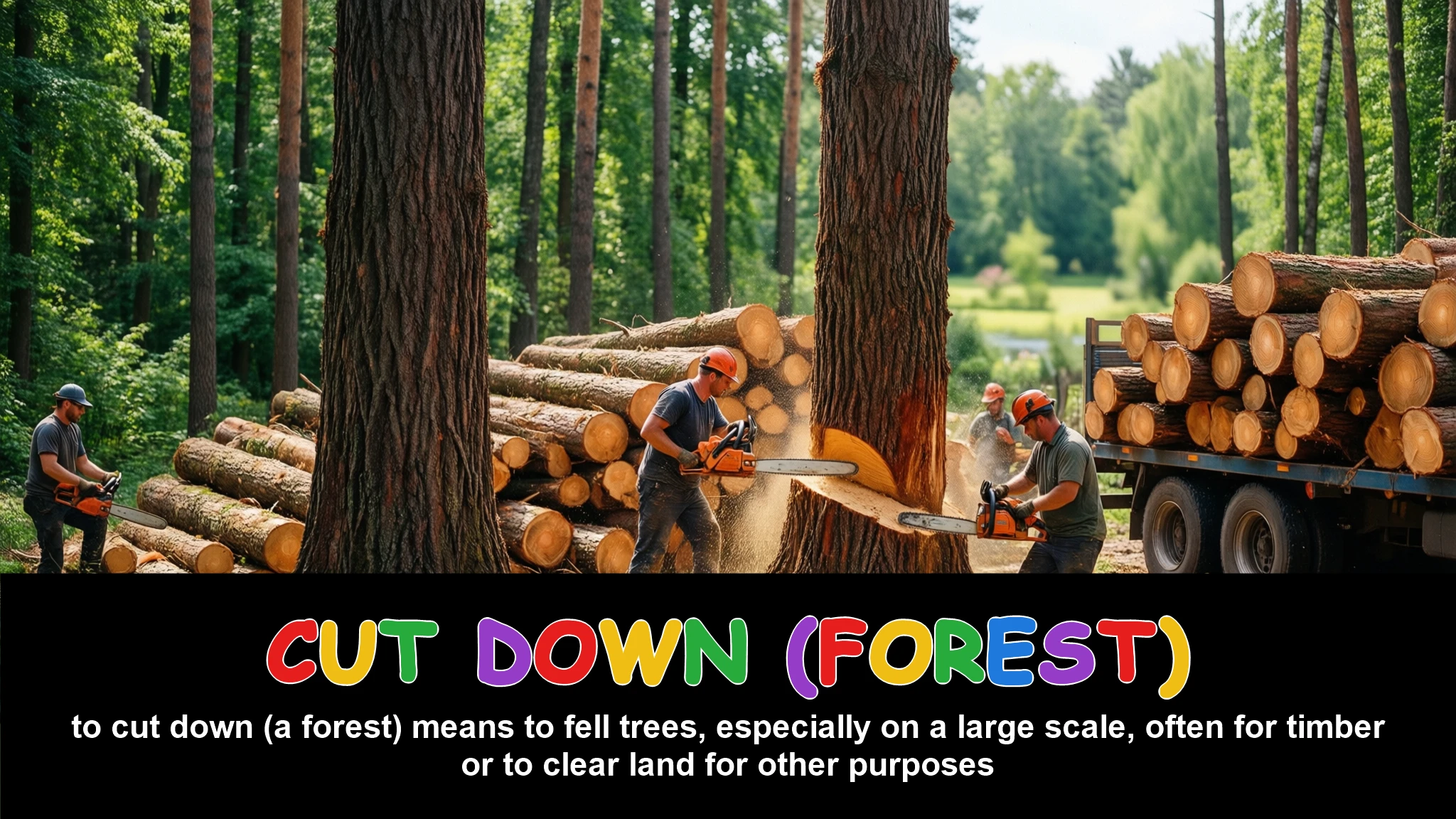 English Illustration for cut down (forest)